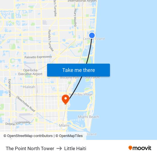The Point North Tower to Little Haiti map