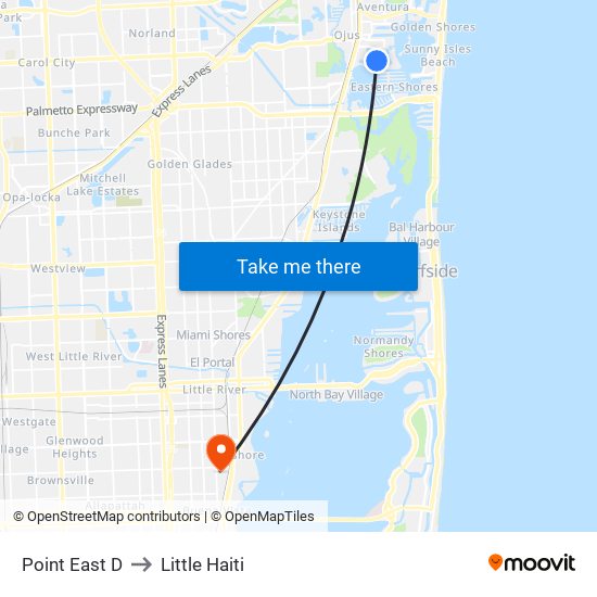 Point East D to Little Haiti map