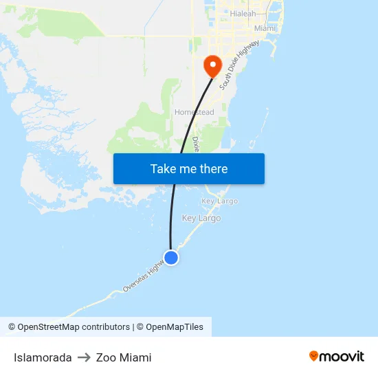 Islamorada to Zoo Miami map