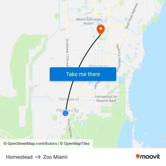 Homestead to Zoo Miami map