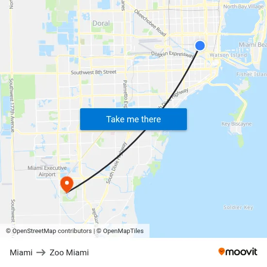 Miami to Zoo Miami map