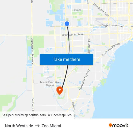 North Westside to Zoo Miami map