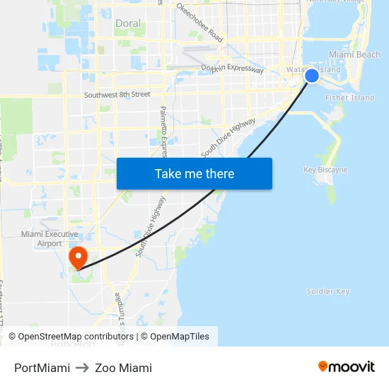 PortMiami to Zoo Miami map