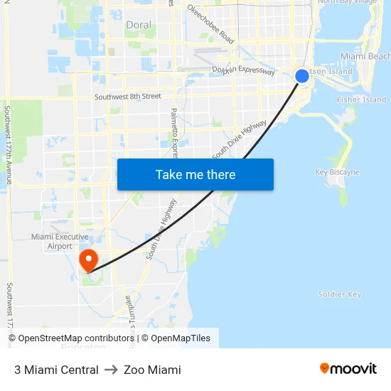 3 Miami Central to Zoo Miami map