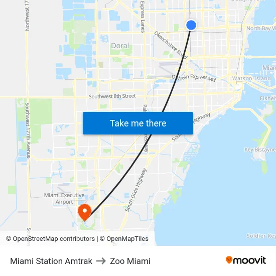 Miami Station Amtrak to Zoo Miami map