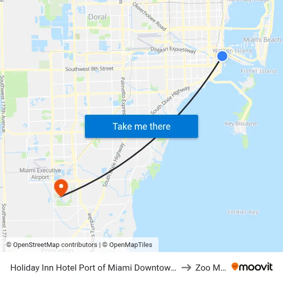 Holiday Inn Hotel Port of Miami Downtown an IHG Hotel to Zoo Miami map