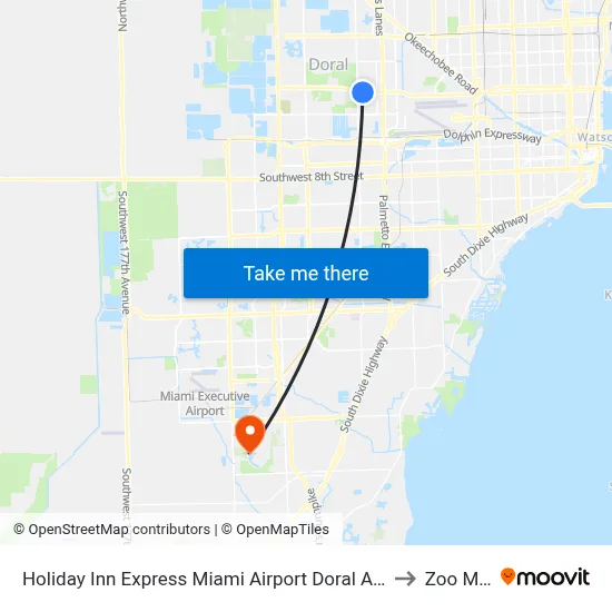 Holiday Inn Express Miami Airport Doral Area an IHG Hotel to Zoo Miami map
