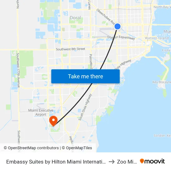 Embassy Suites by Hilton Miami International Airport to Zoo Miami map