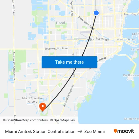 Miami Amtrak Station Central station to Zoo Miami map