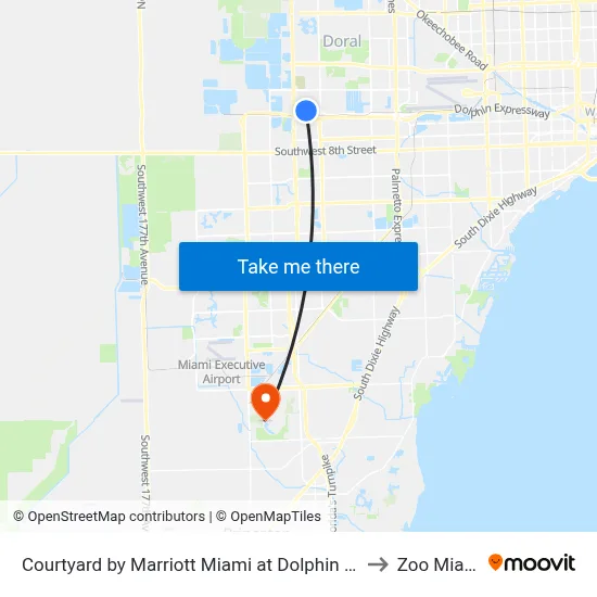 Courtyard by Marriott Miami at Dolphin Mall to Zoo Miami map