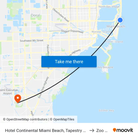 Hotel Continental Miami Beach, Tapestry Collection by Hilton to Zoo Miami map