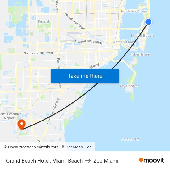 Grand Beach Hotel, Miami Beach to Zoo Miami map
