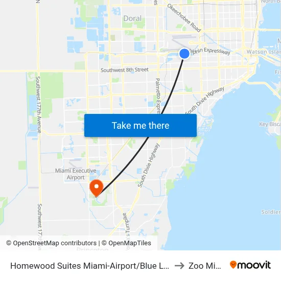 Homewood Suites Miami-Airport/Blue Lagoon to Zoo Miami map