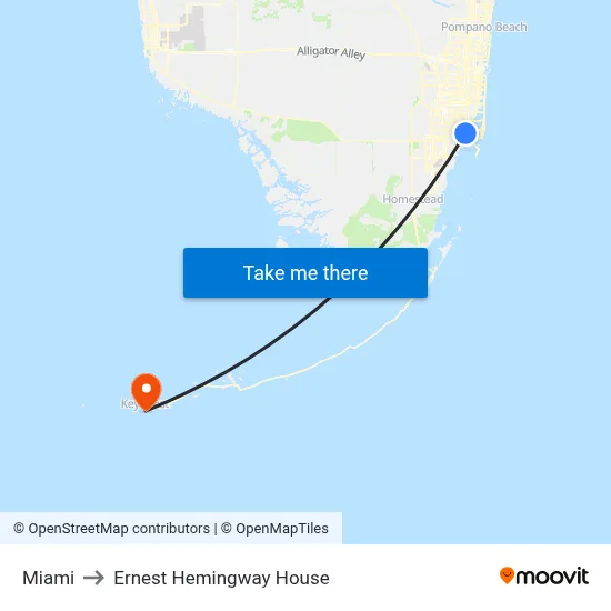 Miami to Ernest Hemingway House map