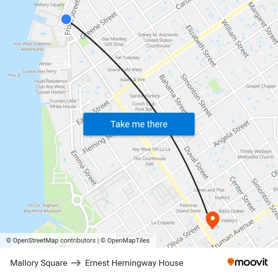 Mallory Square to Ernest Hemingway House map