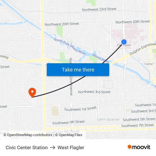 Civic Center Station to West Flagler map