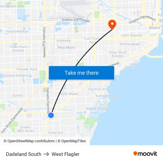 Dadeland South to West Flagler map