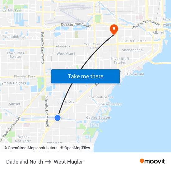 Dadeland North to West Flagler map