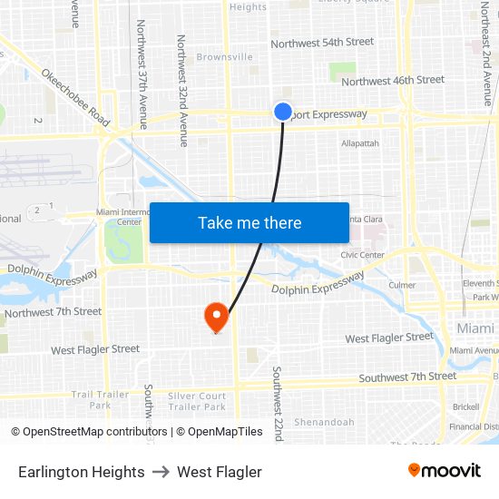 Earlington Heights to West Flagler map
