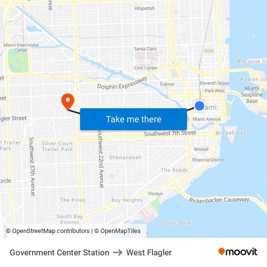 Government Center Station to West Flagler map