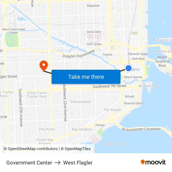 Government Center to West Flagler map