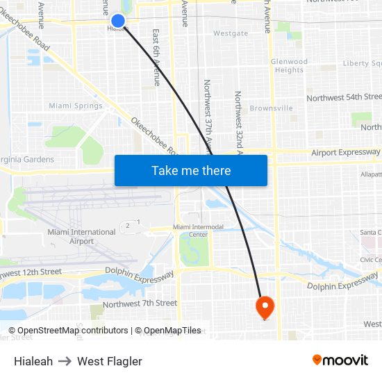 Hialeah to West Flagler map
