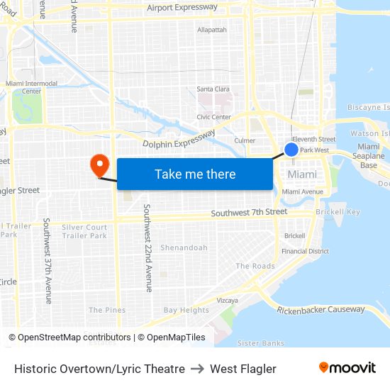 Historic Overtown/Lyric Theatre to West Flagler map