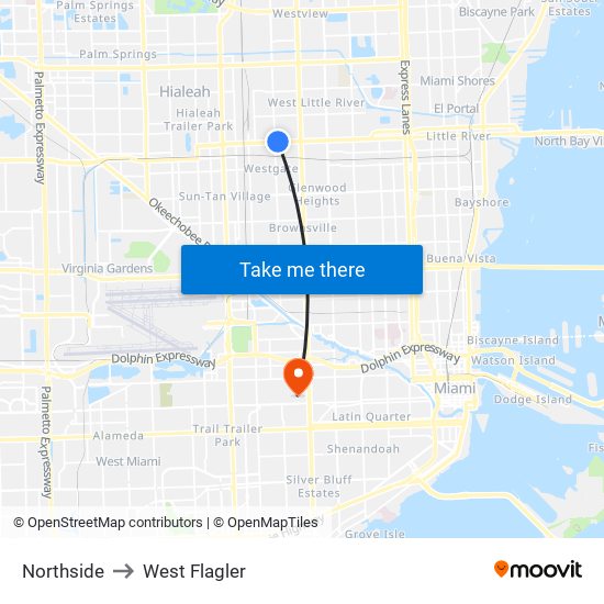 Northside to West Flagler map