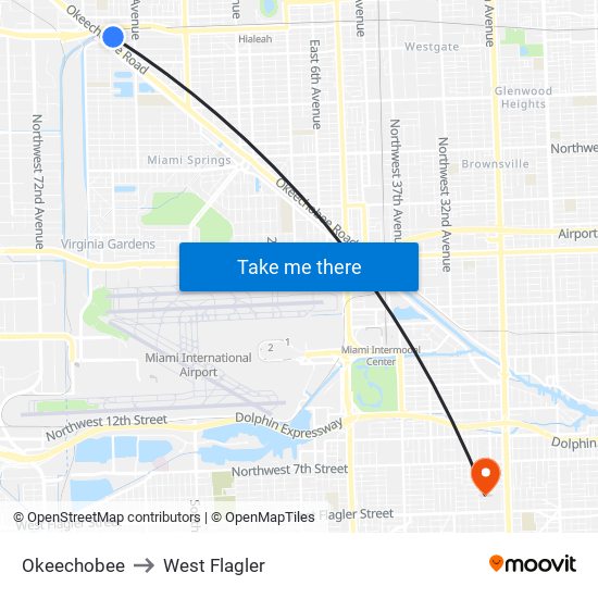 Okeechobee to West Flagler map