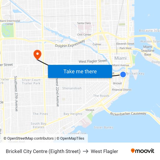 Brickell City Centre (Eighth Street) to West Flagler map