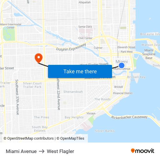 Miami Avenue to West Flagler map