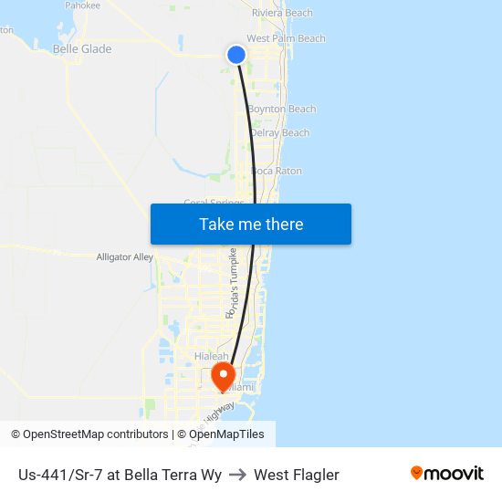 US-441/SR-7 at BELLA TERRA WY to West Flagler map