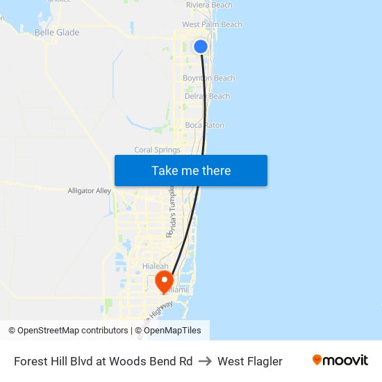 Forest Hill Blvd at Woods Bend Rd to West Flagler map