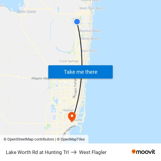 Lake Worth Rd at  Hunting Trl to West Flagler map