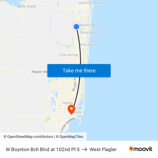 W Boynton Bch Blvd at 102nd Pl S to West Flagler map