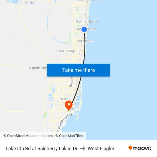 Lake Ida Rd at  Rainberry Lakes Dr to West Flagler map