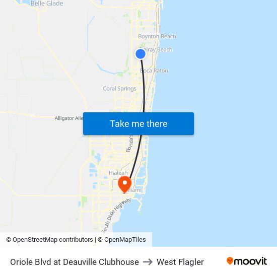 Oriole Blvd at Deauville Clubhouse to West Flagler map