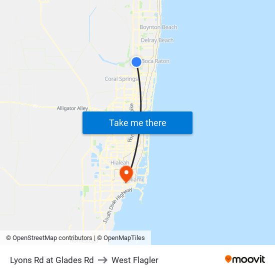 Lyons Rd at Glades Rd to West Flagler map