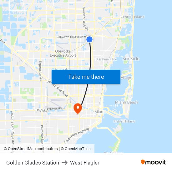 Golden Glades Station to West Flagler map