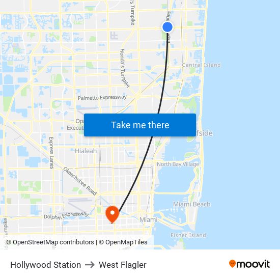 Hollywood Station to West Flagler map