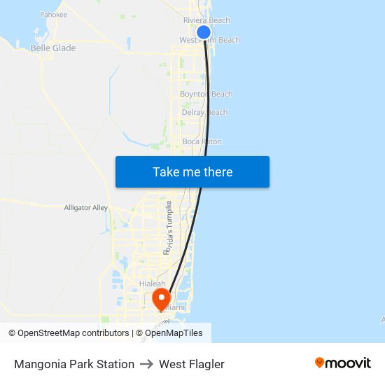 Mangonia Park Station to West Flagler map