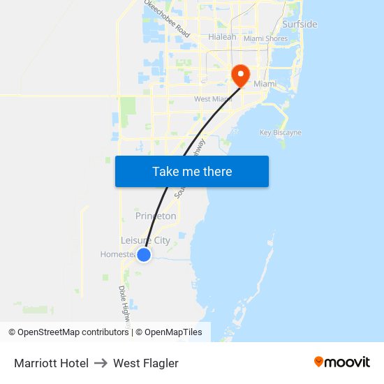Marriott Hotel to West Flagler map