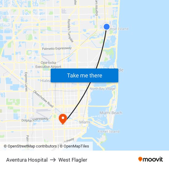 Aventura Hospital to West Flagler map