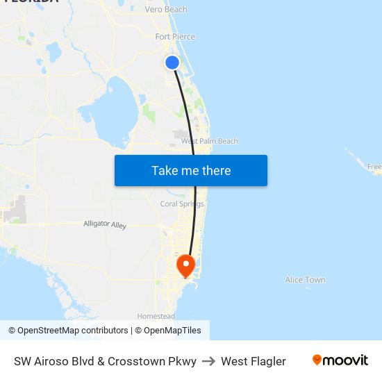 SW Airoso Blvd & Crosstown Pkwy to West Flagler map