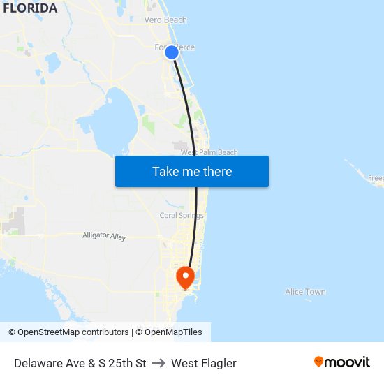 Delaware Ave & S 25th St to West Flagler map