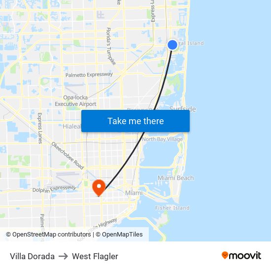 Villa Dorada to West Flagler map