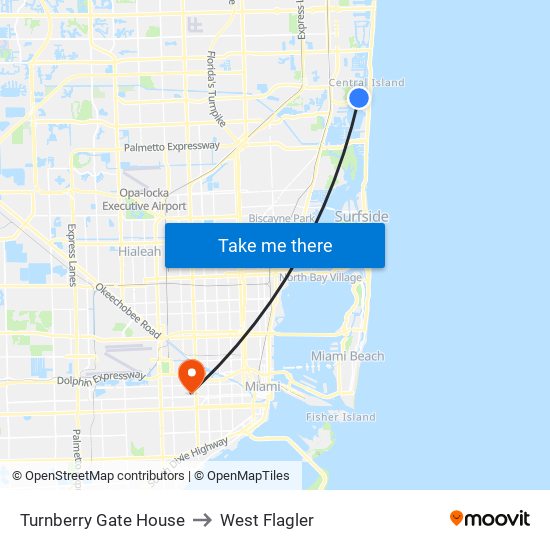 Turnberry Gate House to West Flagler map