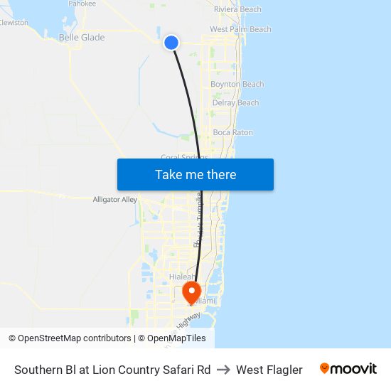 Southern Bl at Lion Country Safari Rd to West Flagler map