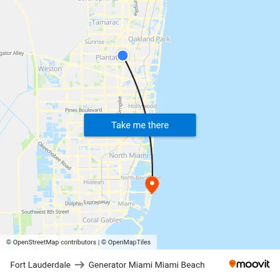 Fort Lauderdale to Generator Miami Miami Beach map