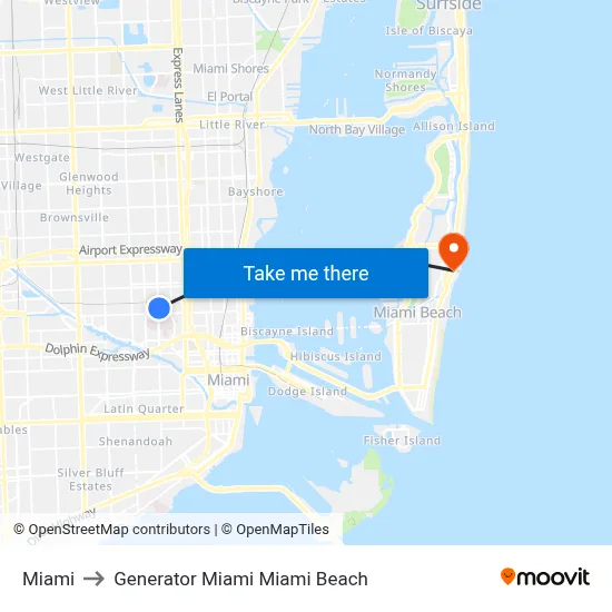 Miami to Generator Miami Miami Beach map